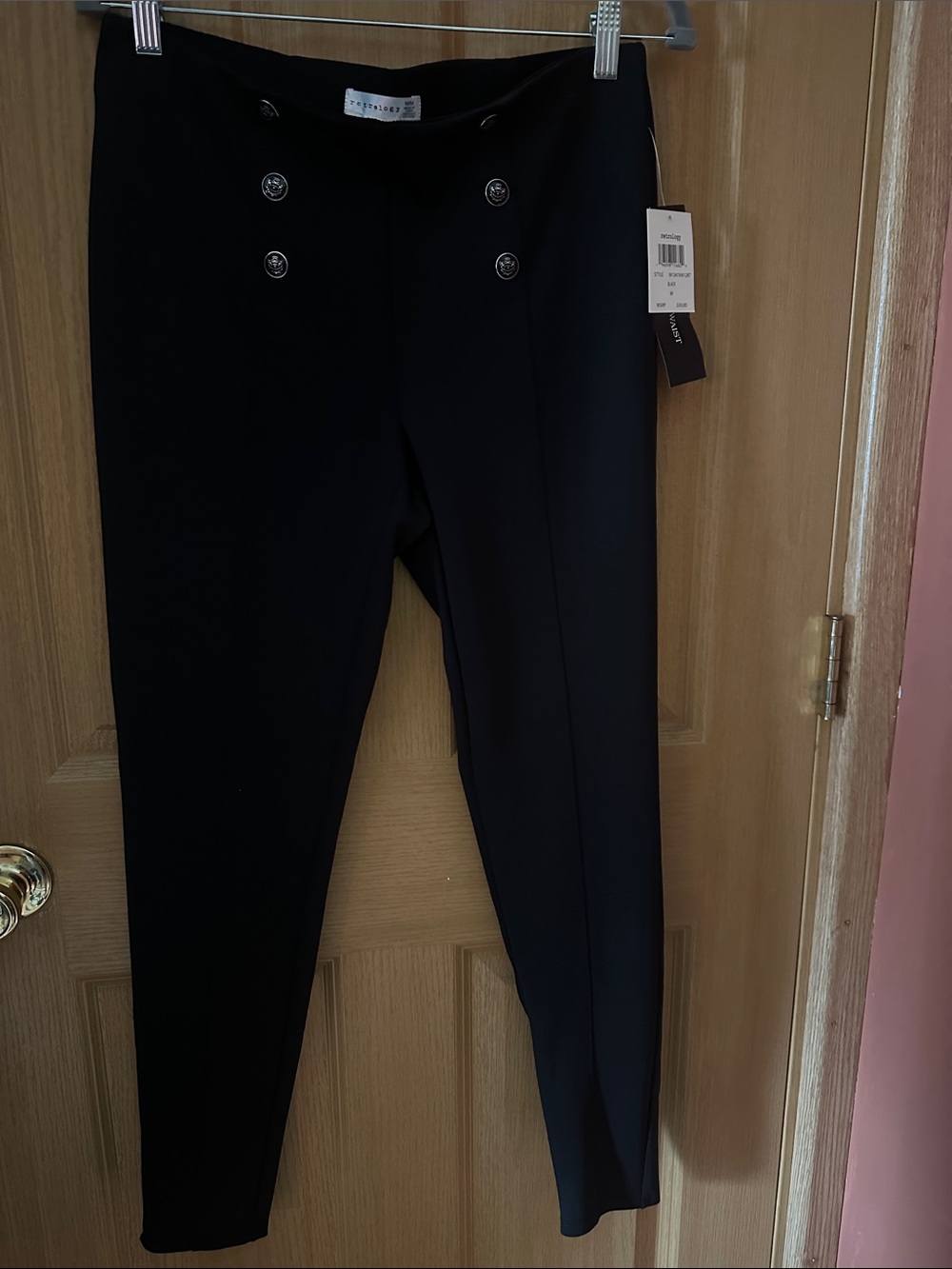 Women's Black Skinny Ponte Sailor-Button Pants